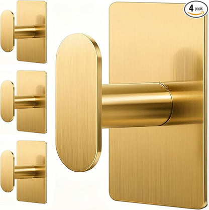 pickpiff Adhesive Towel Hooks for Bathroom: 20LB Extra Strong Wall Hanger for Shower Kitchen RV Dorm Apartment, Gold 4 Pack
