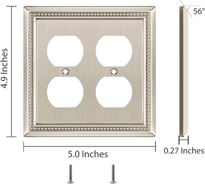 Henne Bery Sunken Pearls Heavy Duty Decorative Wall Plate Switch Plate Outlet Cover (Double Duplex, Satin Nickel)