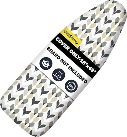 Ironing Board Cover and Pad 18"x49" Extra Thick Natural Cotton, Scorch and Stain Resistant Iron Board Cover, Wide Ironing Board Cover with Fasteners Heavy Duty Heatproof Elastic Edge Foliage