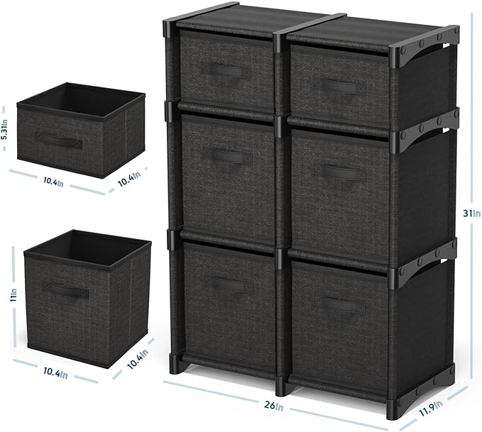 6-Cube Fabric Storage Organizer Shelf for Bedroom, Playroom and More - Sturdy DIY Cubbies Shelves in Black