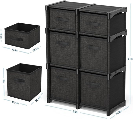 6-Cube Fabric Storage Organizer Shelf for Bedroom, Playroom and More - Sturdy DIY Cubbies Shelves in Black