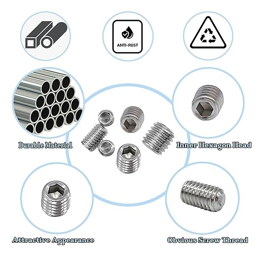 60pcs Set Screws, Allen Head Screws, Grub Screws M3 M4 M5 M6 M8 for Home Repair, Install Door Lock, Repair Furniture, Electronic Product, DIY, Fixtures (Stainless Steel 12 Sizes)