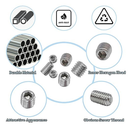 500pcs Set Screws, Grub Screw Set, Set Screws Assortment Kit M3 M4 M5 M6 M8 for Home Repair, Repair Furniture, Electronic Product, Install Door Lock, DIY, Bathroom Fixtures (Stainless Steel 12 Sizes)