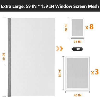 Window Screen Door Repair Kit, 59" x 159" Screen Door Mesh Replacement Kit, Durable Fiberglass Mesh Roll with Tools for Windows Doors Patio and Porch Replacement, Grey