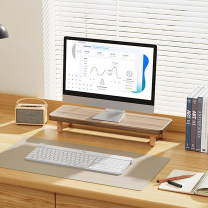 Monitor Stand Riser, 24 Inch Wood Desk Organizer with Monitor Stand & Storage Computer Monitor and Laptop Riser Multifunctional Laptop Stand Desk Organizer for Office Home Screen/Laptop/PC (Light Walnut)