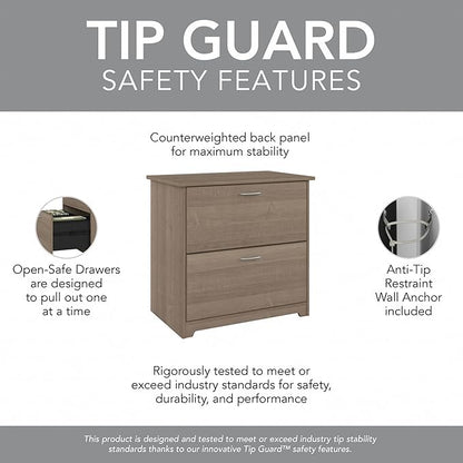 Bush Home Cabot 2 Drawer Lateral File Cabinet in Ash Gray, Home Office Chest for Letter, Legal, and A4-size Document Storage