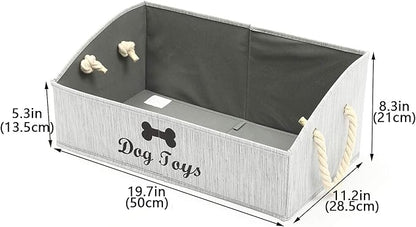 Geyecete Large Dog Toys Storage Bins-Foldable Fabric Trapezoid Organizer Boxes with Weave Rope Handle,Collapsible Basket for Shelves,Dog Apparel(Gray-Dog)