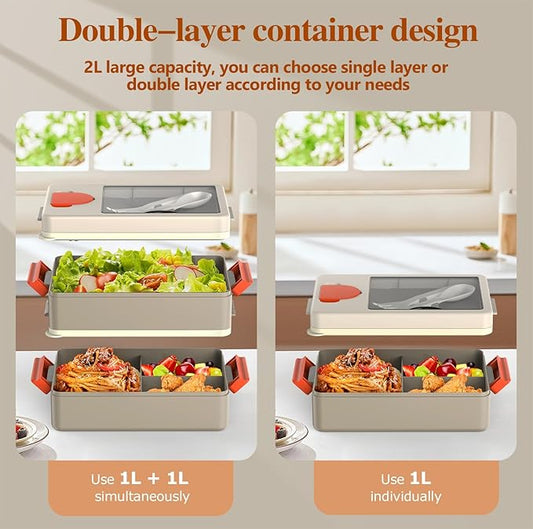 Bento Box Adult Lunch Box – 2-Layer Stackable Lunch Container with Utensils & Insulated Bag, 67oz Large Capacity, Leakproof & Microwave Safe, BPA-Free Bento Lunch Box for Work, Gym, Outdoor (Khaki)