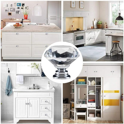 YourGift 12 Pack Drawer Knobs Diamond Shaped Crystal Glass 30mm Cabinet Knobs Pull Handles (Silver)