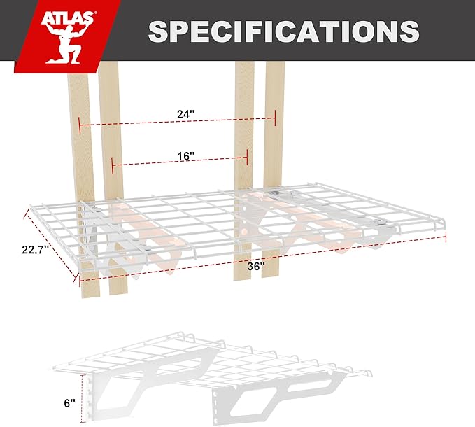 The Atlas 2-Pack 2x3 ft Garage Wall Shelves, 400lbs Heavy Duty Garage Shelving Wall Mounted, 24"x36" Metal Floating Shelf Storage Rack, White