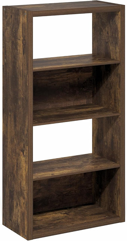 Furinno Viola Book Shelf, 4-Tier Bookshelf, Extra Thick Frame Bookcase with Open Shelf, Open Back Design, 11.3" x 23.2" x 45.4", for Living Room, Bedroom, Home Office, Amber Pine