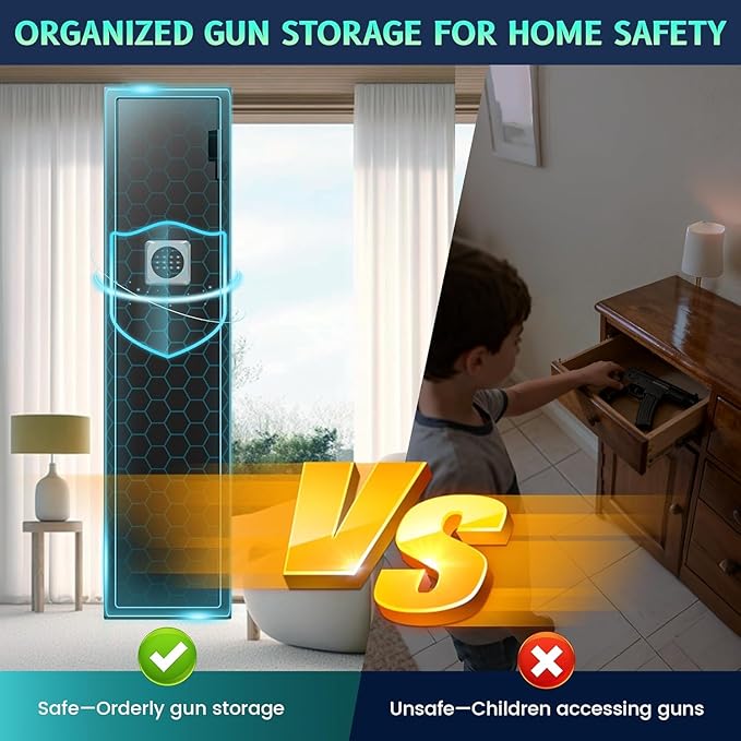 2-3 Gun Safe for Rifles and Pistols, No Assembly Required Gun Cabinet with Removable Shelf, Rifle safe with 180° Full Access Door, Gun Safes with Password Lock, Alarm System & Mute Mode