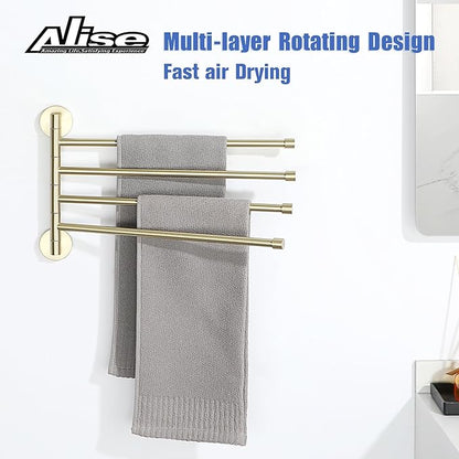 Alise Swing Out Towel Rack,Folding Hand Towel Bar 4 Bars Arm Towel Holder Towel Hanger for Bathroom Wall Mount,Space Saving Towel Rail,SUS304 Stainless Steel Brushed Gold