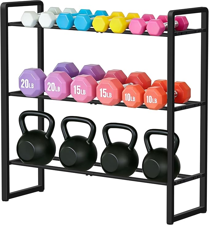 LOFTEY 3 Tier Adjustable Dumbbell Rack, 330 lbs Capacity Metal Weight Storage Rack, Space-Saving Home Gym Storage for Kettlebell & Free Weights, Dumbbell Stand Only