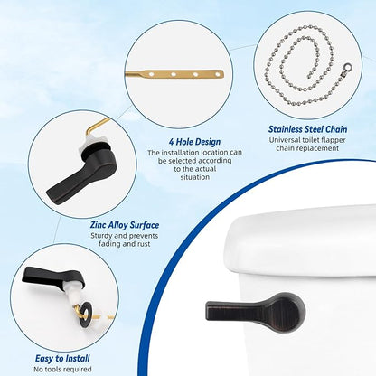 Hibbent Universal Front Mount Metal Toilet Handle Replacement Kit, Brass Toilet Tank Flush Lever with Stainless Steel Adjustable Flapper Chains for Most Toilets, Oil-Rubbed Bronze