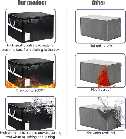 TOMKID Fireproof Document Box, Fireproof File Box with Lids, Important Document Organizer Box with Lock, Portable File Folder Organizer with Handle