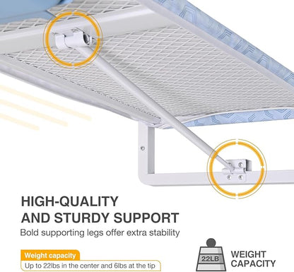 KINGBOARD Wall Mounted Ironing Board with Iron Holder, Compact Ironing Board for Small Spaces, Foldable Iron Stand Heat Resistant Cover, 36" X 12" Light Blue