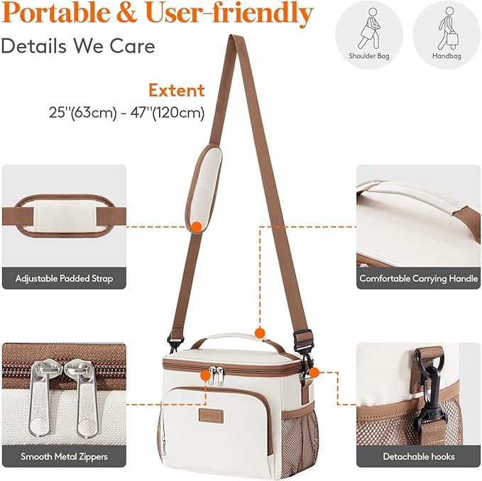Lifewit Reusable Insulated Lunch Bag, Portable Cooler Freezable Soft Lunchbox Leakproof with Adjustable Shoulder Strap for Men Women Adult for Work Picnic or Travel, 9L 12 Can, Cream