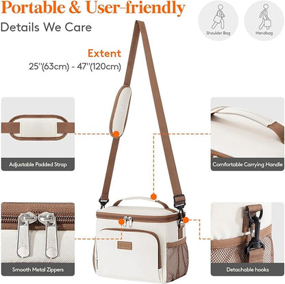 Lifewit Reusable Insulated Lunch Bag, Portable Cooler Freezable Soft Lunchbox Leakproof with Adjustable Shoulder Strap for Men Women Adult for Work Picnic or Travel, 9L 12 Can, Cream