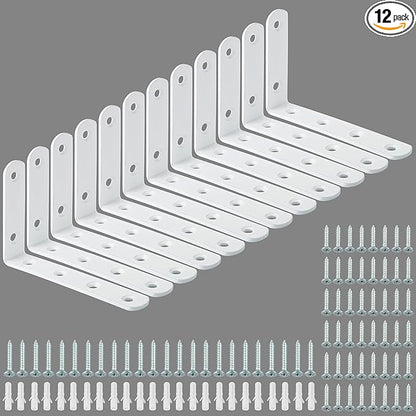 Alise 12 Pack Floating Shelf Brackets,White Heavy Duty L Bracket Corner Brace,Stainless Steel Corner Brackets,Joint Angle Brackets for Hanging Support,Shelves Support DIY (5 x 3 Inch)