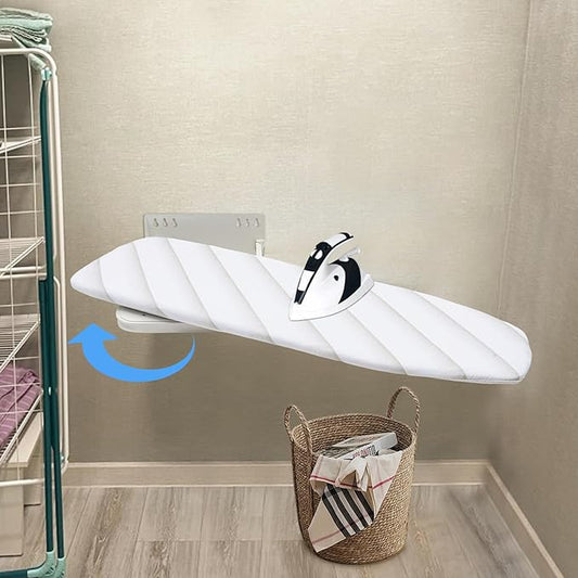 Wall Mounted Ironing Board, Foldable Iron Board with Heat Resistant Cover in Wall White Foldable Ironing Board Space Saving for Home Laundry Room