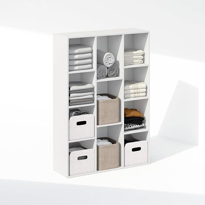 Furinno Reed Closet Organizers and Storage, 11-Cube Closet Organizer, Open Shelf Closet Storage, for Wardrobe, Bedroom, Living Room, White