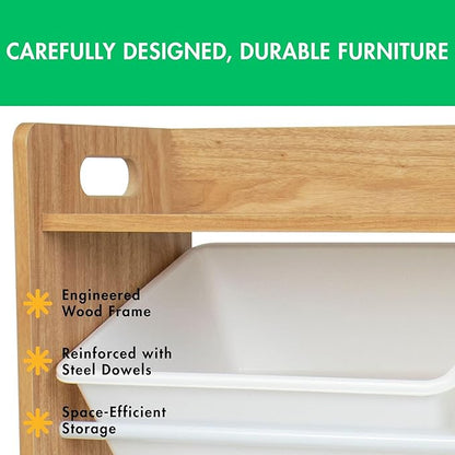 Humble Crew Toy Storage Organizer with Top Shelf and 9 Removable Bins, Natural/White – Toddler Bookshelf with Toy Organizer - Modern Toy Rack Ideal for Kids' Rooms, Playrooms, and Nurseries