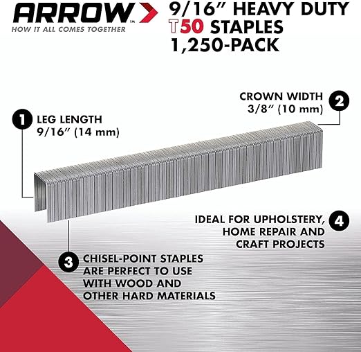 Arrow T50 9/16" Staples, 1250 Count