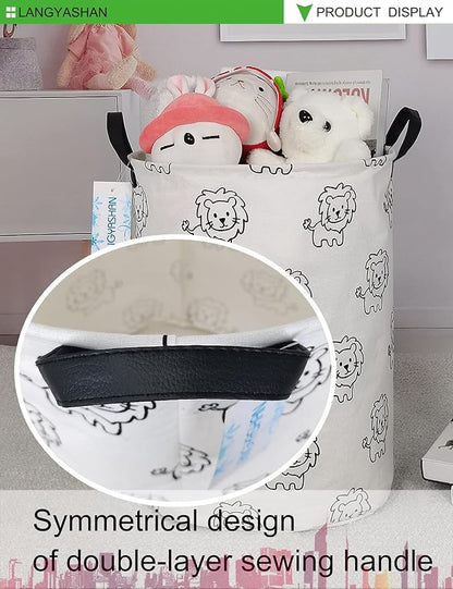 LANGYASHAN Laundry Basket Canvas Fabric Collapsible Organizer Basket for Storage Bin Toy Bins Gift Baskets Bedroom Clothes Children Nursery Hamper (Lion)