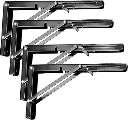 ZOENHOU 4PCS 12 Inch Folding Shelf Brackets, 242lbs Heavy Duty Metal Collapsible Shelf Brackets with Screws, Wall Mounted Hanging Shelves for Workbench, Laundry Station