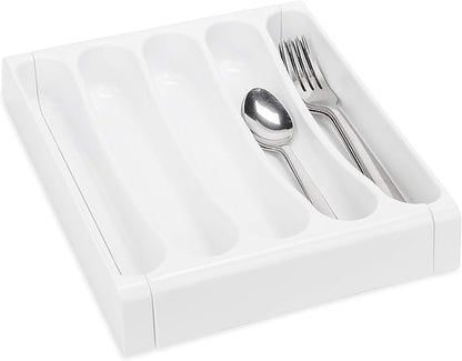 Camco Adjustable Cutlery Tray - Designed for RV and Compact Kitchen Drawers, Adjusts Between 9" and 13" for an Easy Custom Fit -White (43503)