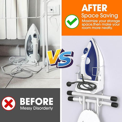 Wall Mount Iron,Ironing Board Hanger for Household Bathroom and Laundry Room, Electric Iron Holder with Hook-for Max 5.4" (White)