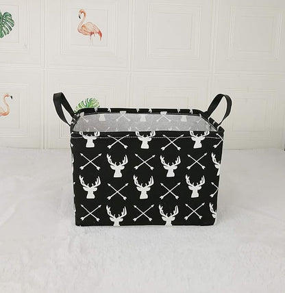 KUNRO Rectang Black Storage Basket Gift Shelf Basket Storage Bin, Nursery Basket Organizer Box for With Handles for Room Deco (Deer)