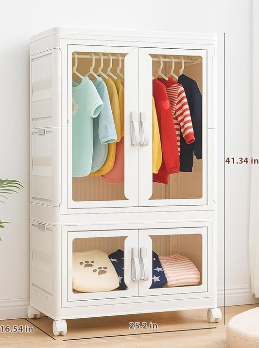 Pet Clothing Storage Cabinet with Hanging Rod Foldable Plastic Storage Bin 2-Tier Dog Clothes Organizer for Small Pets Lightweight, Waterproof– Portable Cat Wardrobe Closet