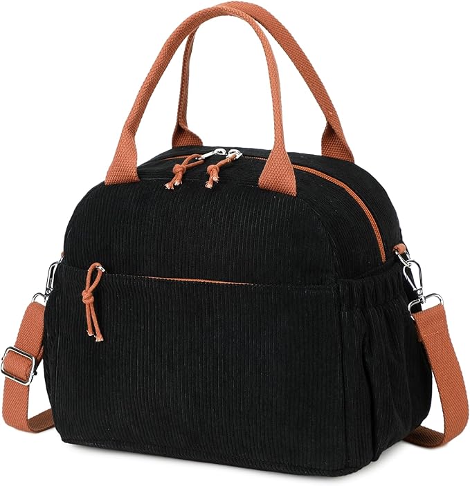 Bluboon Lunch Bag for Women Cute Corduroy Lunch Tote Bags with Shoulder Strap Reusable Insulated Lunch Box Large Capacity Reusable Insulated Cooler for Work Picnic or Travel (13L)