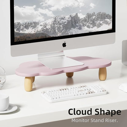 Monitor Stand Riser,Cloud Shape Wood Computer Monitor Stand, 16.5IN Monitor Stand Riser, Multi-Purpose Desktop Organizer Riser for Computer,Laptop,Printer,TV,Purple