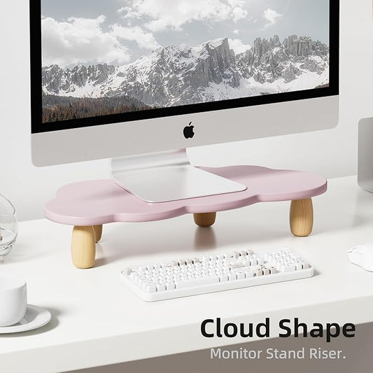 Monitor Stand Riser,Cloud Shape Wood Computer Monitor Stand, 16.5IN Monitor Stand Riser, Multi-Purpose Desktop Organizer Riser for Computer,Laptop,Printer,TV,Purple