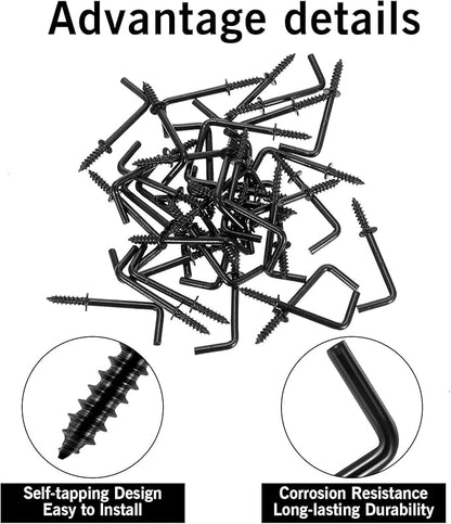 40 Pack L Hooks 1 Inch Small Black Wall Hook Vintage L Shape Screw in Hook, 7 Shape Right Angle Medal Hanging Square Bend Hooks for Jewelry and Home Organization