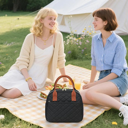 CAMTOP Lunch Box for Women Men Insulated Lunch Bag Lunch Tote Bag Leakproof Thermal Cooler Large Capacity for Travel Work School Picnic (Black-Brown)