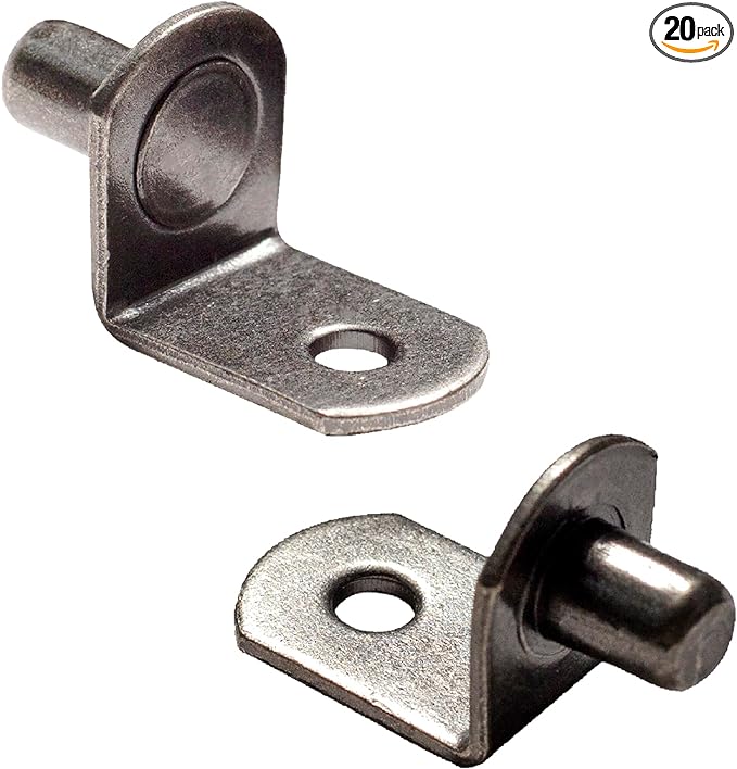 Shelf Support Pegs L-Shaped Shelf Pins 1/4 Inch (6.35mm) Diameter for Kitchen Cabinet Closet & Bookcase Shelves, 20 Pcs Gun Metal Color