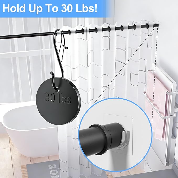 Shower Rod Holder with Strong Adhesive, 4 Pack Shower Curtain Rod Holder for Wall, Tension Curtain Rod Bracket No Drilling, Transparent (Rod not Included)
