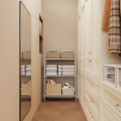 750 lbs 3 Tier Storage Rack Metal Wire Shelving Unit, Storage Standing Shelf Organizer for Laundry Bathroom Kitchen Pantry Closet Garage Basement Utility Room, Chrome 13.8" D x 29.5" W x 35.5" H