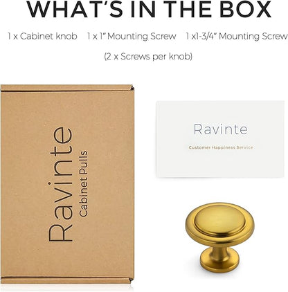 Ravinte 1 Pack 1-1/4 inch Kitchen Cabinet Knobs Brushed Brass Zinc Pulls Door Handles for Dresser Drawers