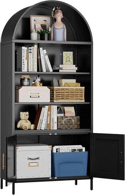 Arched Bookcase with 2 Adjustable Shelves,Black Arched Cabinet for Living Room, Home,Required Assembly,Black,17.7" D x 35.5" W x 78.8" H