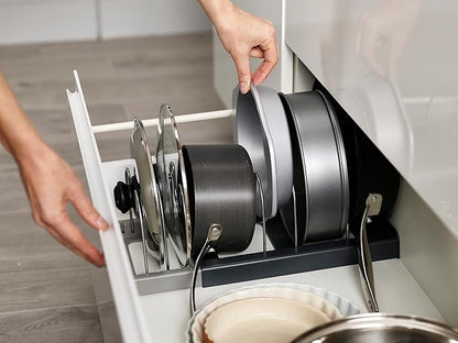 Joseph Joseph DrawerStore Expanding Cookware Organizer, Space saving storage for pan lids, baking trays - Grey