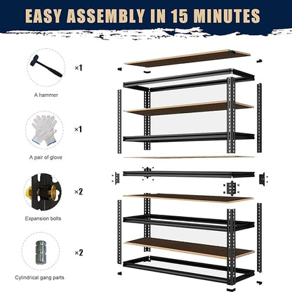 Storage Shelves Heavy Duty, Garage Shelving, 3050LBS Metal Industrial Shelving, 5-Tier Garage Shelves, Adjustable Storage Rack for Warehouses. (12" D x 28" W x 60" H)