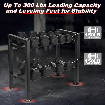 Dumbbell Rack, 2-Tier | 3-Tier Weight Rack for Home Gym, 300LB | 450LB Adjustable Dumbbell Rack Stand Only Weight Storage Rack Gym Organizer