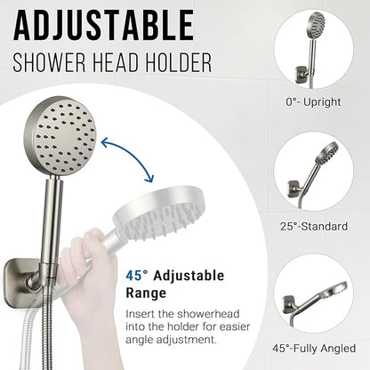 G-Promise Metal Handheld Shower Head Holder, Adjustable Wall Mount Shower Wand Bracket, Strong Adhesive Disc Mount or Drill Installation (Square, Brushed Nickel)