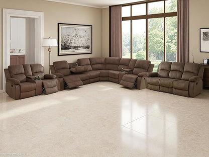 Living Room Furniture Sets, Brown Corduroy Reclining Sectional Corner Sofa with Reclining Sofa Loveseat with Drop-Down Table, Cup Holder and Storage Console for Bedroom, Office