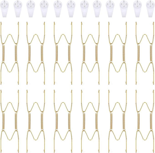 Hotop 12 Pieces Plate Hangers for Wall Stainless Steel Wire Invisible Heavy Duty Plate Hangers Display Holders with 12 Pieces Hooks for Wall Decorative(6 Inch,Gold)